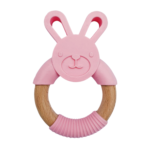 Bitring Rosa Kanin i trä och silikon - By Lelou