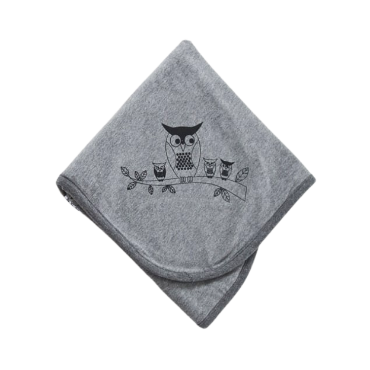 Grå babyfilt i ekologisk bomull med ugglor