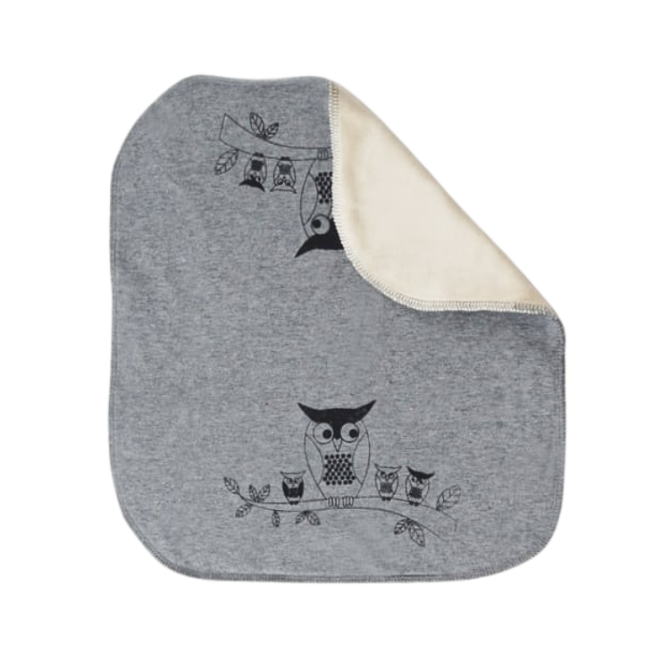 Grå Snuttefilt med ugglan Helga - sydd i ekologisk bomull - By Lelou