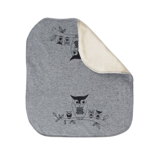 Grå Snuttefilt med ugglan Helga - sydd i ekologisk bomull - By Lelou