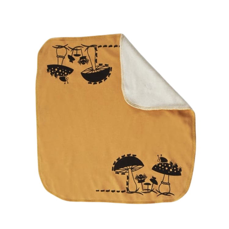 Gul snuttefilt med Svampar och insekter - sydd i ekologisk bomull av By Lelou