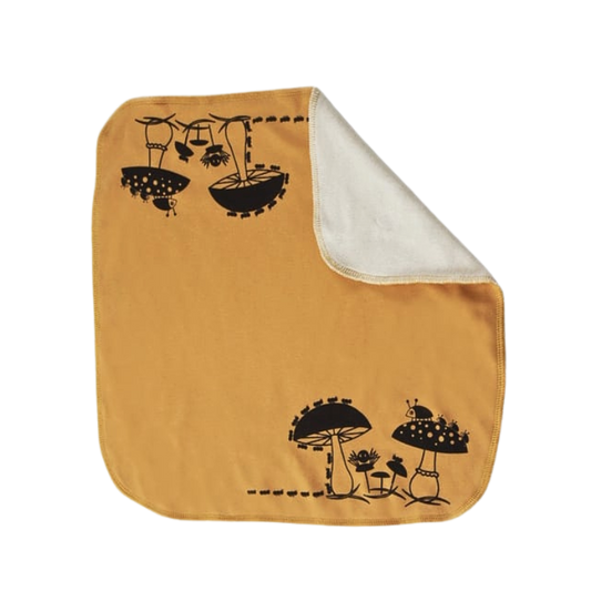 Gul snuttefilt med Svampar och insekter - sydd i ekologisk bomull av By Lelou